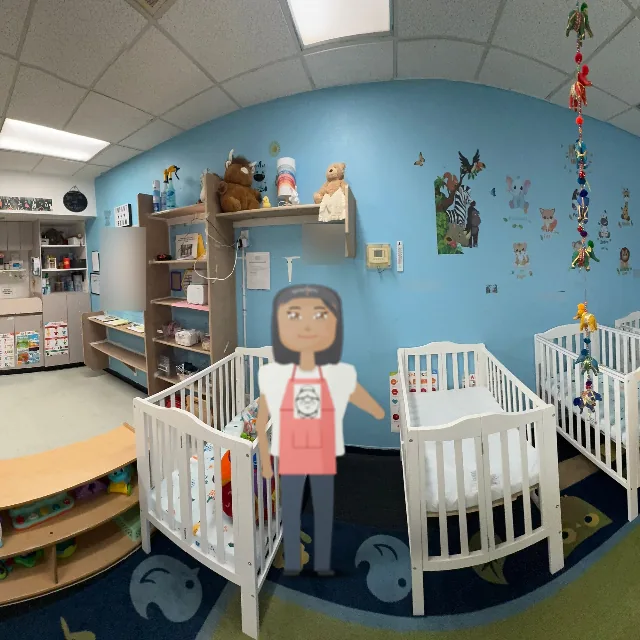 Nana in the infant room with cribs — Practise the goodbye