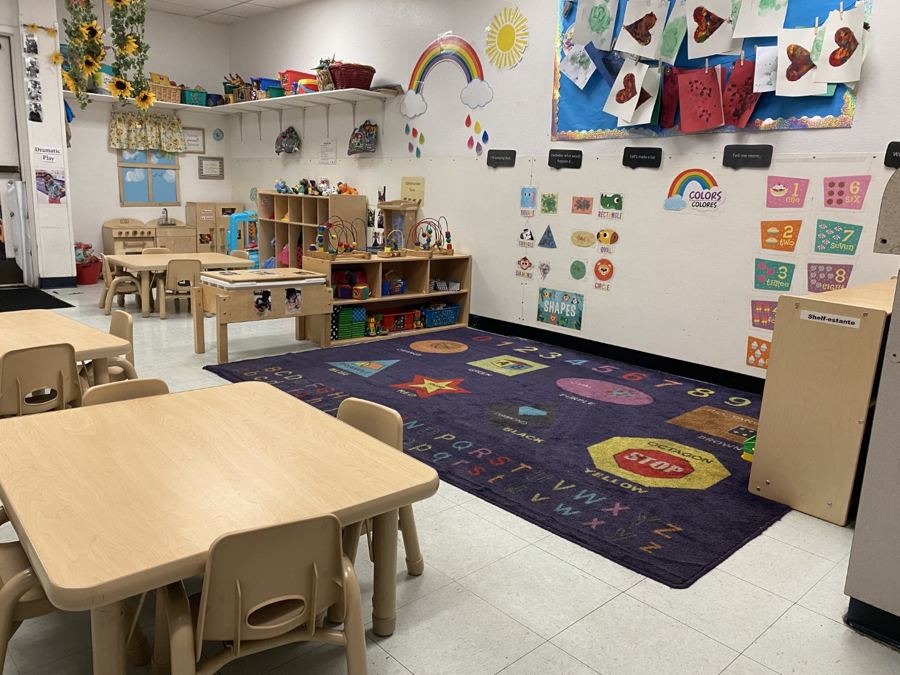 A classroom at Nana’s set up for its age group